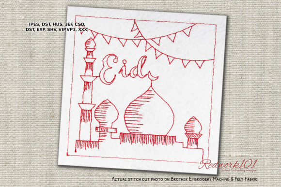 Elegant Eid Celebration in Mosque Redwork