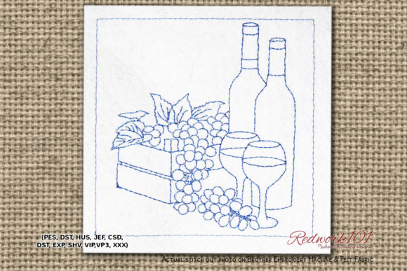 Wine with Grapes Redwork: A Charming Embroidery Design